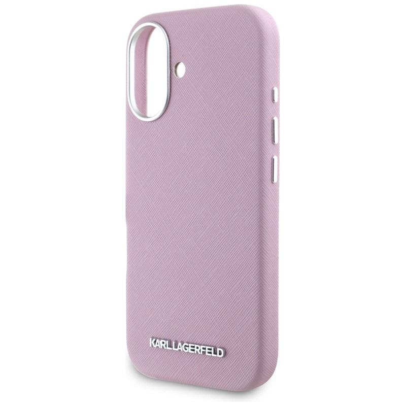 Zdjęcie do “Karl Lagerfeld Saffiano Full Wrapped Elongated Metal Logo MS różowy - etui iPhone 16”.