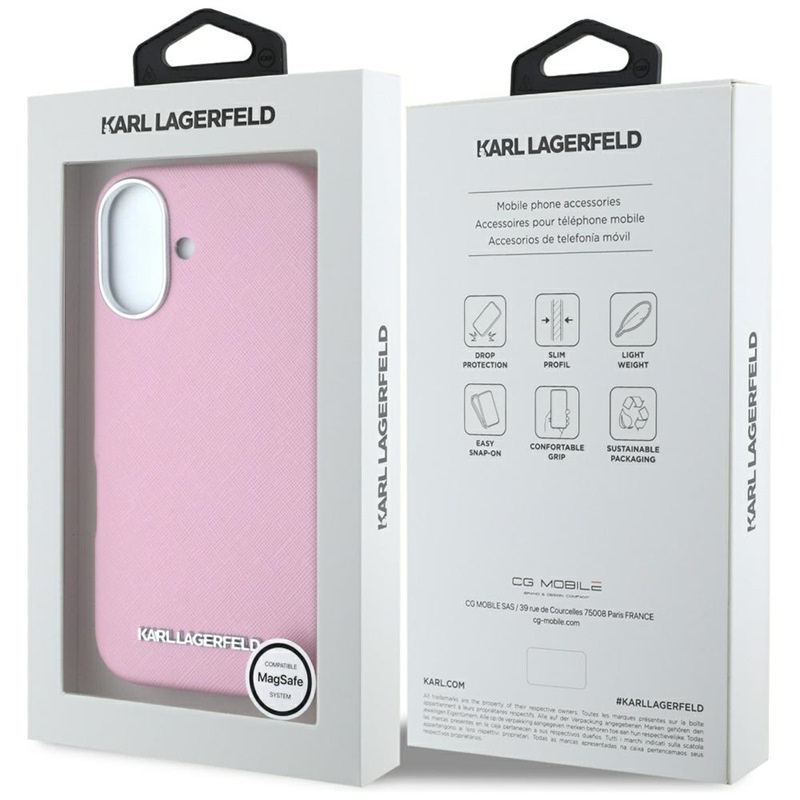 Zdjęcie do “Karl Lagerfeld Saffiano Full Wrapped Elongated Metal Logo MS różowy - etui iPhone 16”.