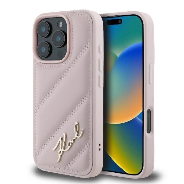 Zdjęcie do “Karl Lagerfeld Quilted Signature iPhone różowy - etui iPhone 16 Pro Max”.