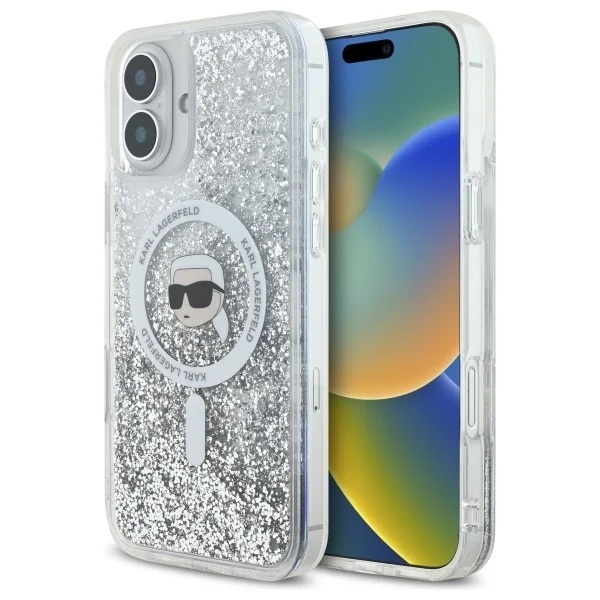 Zdjęcie do “Karl Lagerfeld Liquid Glitter Karl Head MS przezroczysty - etui iPhone 16 Plus”.