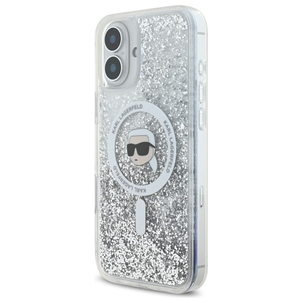 Zdjęcie do “Karl Lagerfeld Liquid Glitter Karl Head MS przezroczysty - etui iPhone 16 Plus”.