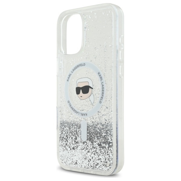 Zdjęcie do “Karl Lagerfeld Liquid Glitter Karl Head MS przezroczysty - etui iPhone 16 Plus”.