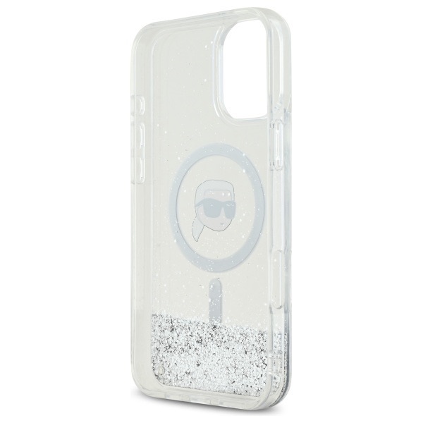 Zdjęcie do “Karl Lagerfeld Liquid Glitter Karl Head MS przezroczysty - etui iPhone 16 Plus”.