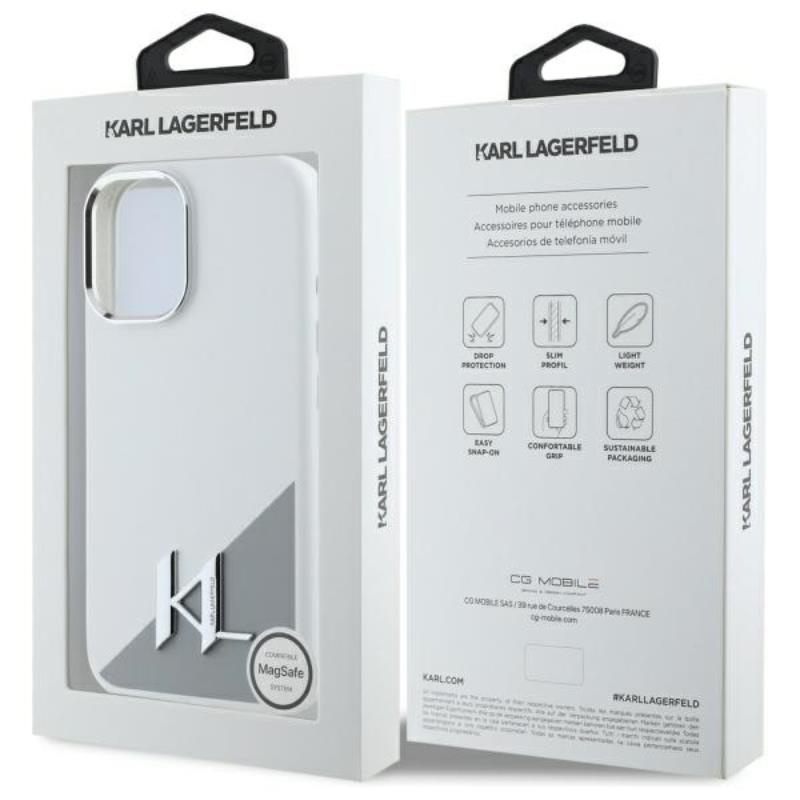 Zdjęcie do “Karl Lagerfeld Silicone Initial Metal Logo MS biały - etui iPhone 16”.
