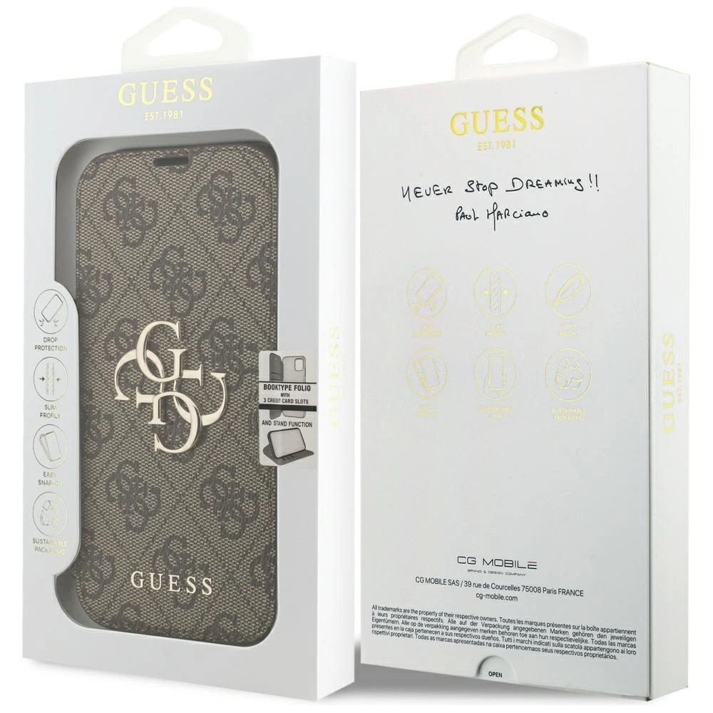 Zdjęcie do “Guess Book 4G Metal Logo brązowy - etui iPhone 17 Pro”.