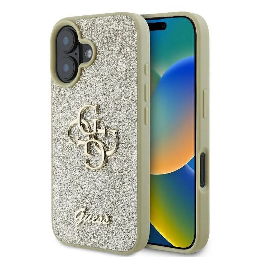 Zdjęcie do “Guess Fixed Glitter Big 4G złoty - etui iPhone 16”.