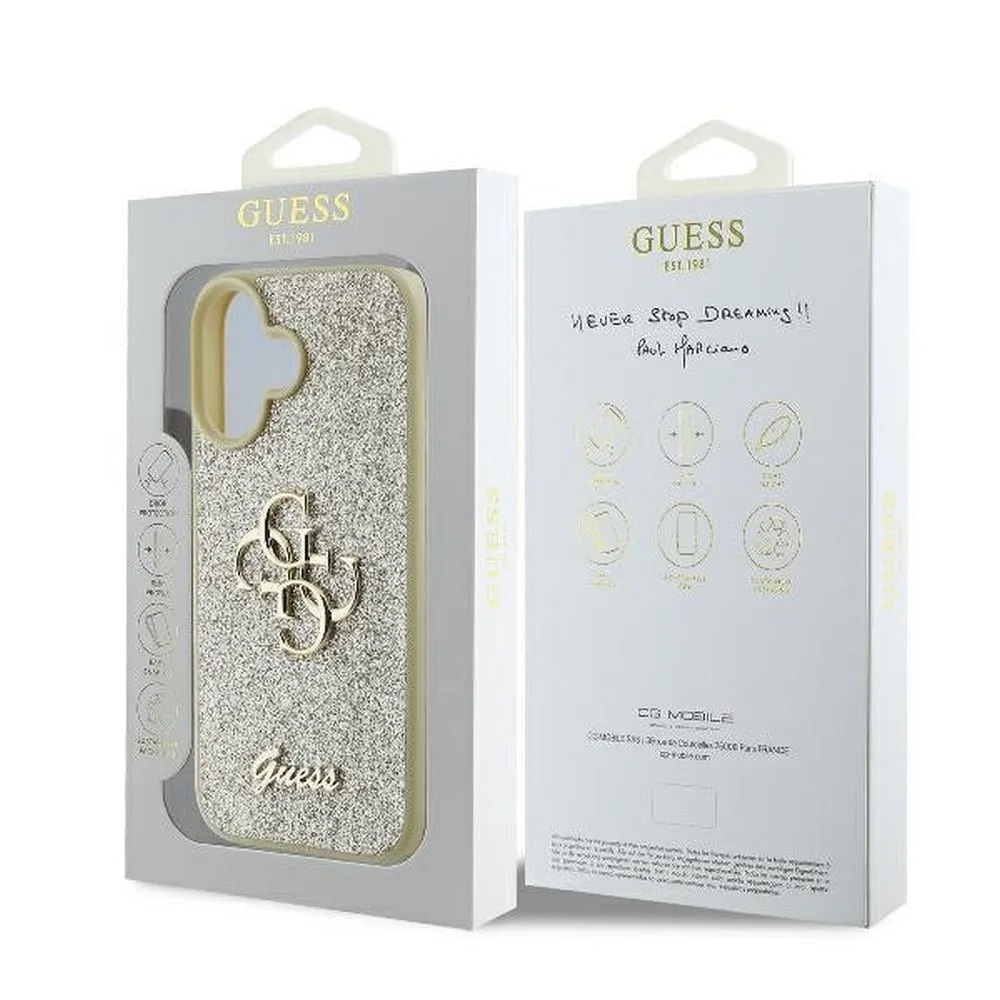Zdjęcie do “Guess Fixed Glitter Big 4G złoty - etui iPhone 16”.