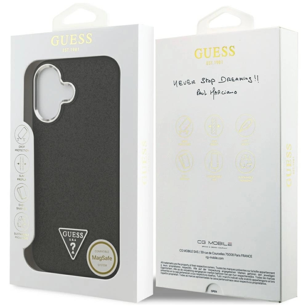 Zdjęcie do “Guess Glitter Triangle Logo MS czarny - etui iPhone 17”.