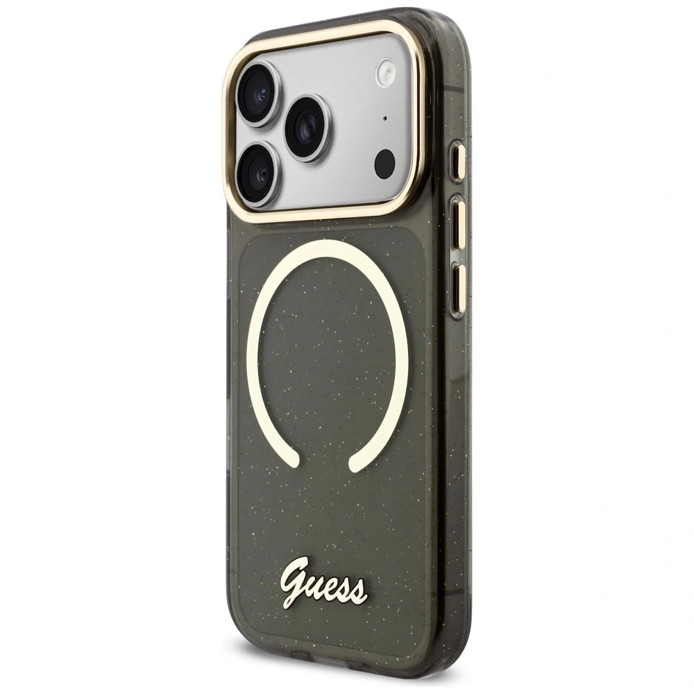 Zdjęcie do “Guess IML Glitters Script Strap MS czarny - etui iPhone 17 Pro Max”.