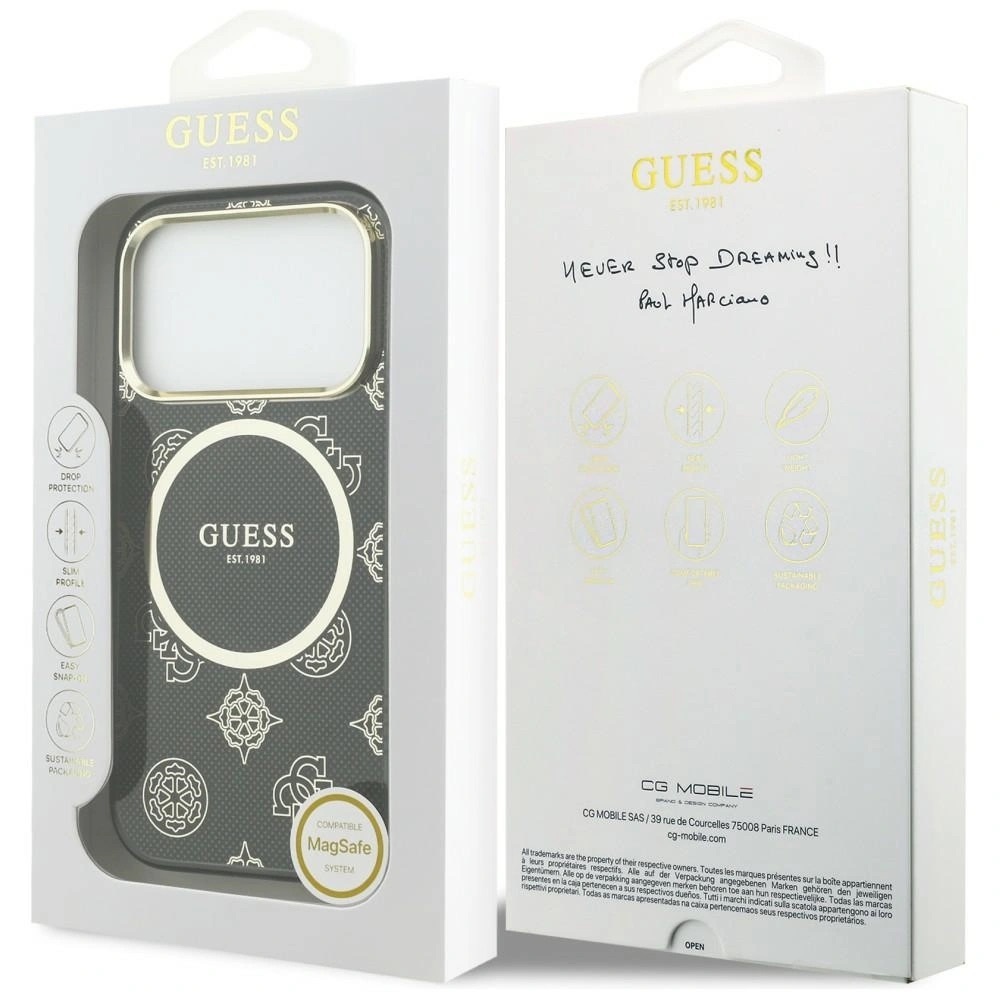 Zdjęcie do “Guess IML Peony Dot MS czarny - etui iPhone 17 Pro”.