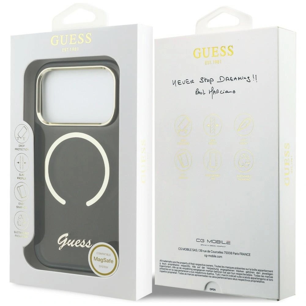 Zdjęcie do “Guess IML Script Metal MS czarny - etui iPhone 17 Pro Max”.