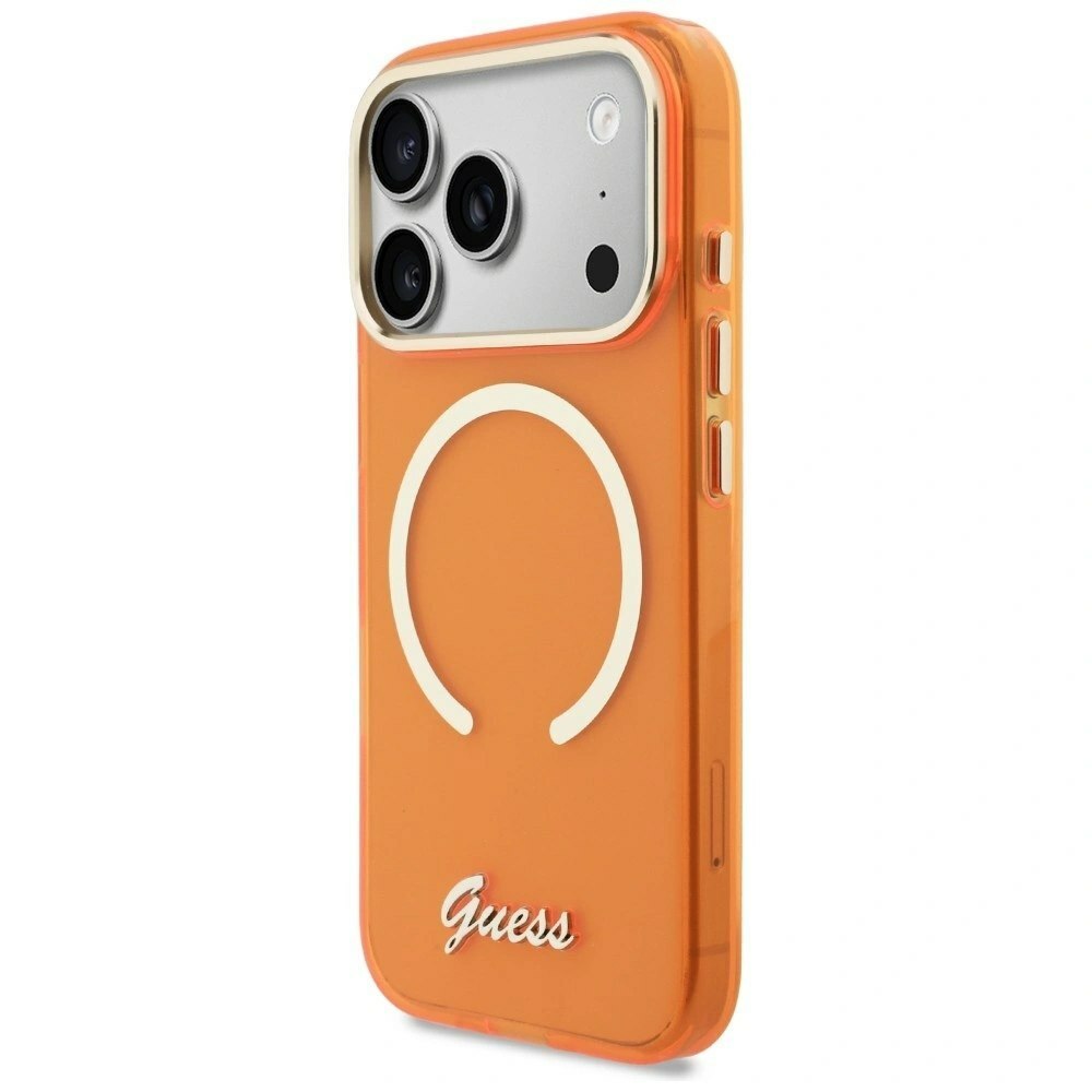 Zdjęcie do “Guess IML Script Metal MS pomarańczowy - etui iPhone 17 Pro”.