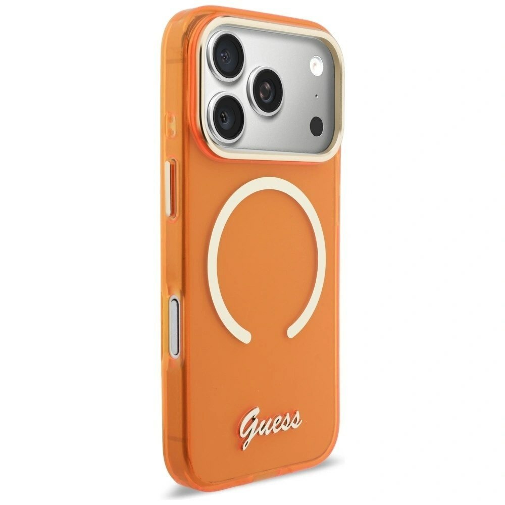 Zdjęcie do “Guess IML Script Metal MS pomarańczowy - etui iPhone 17 Pro”.