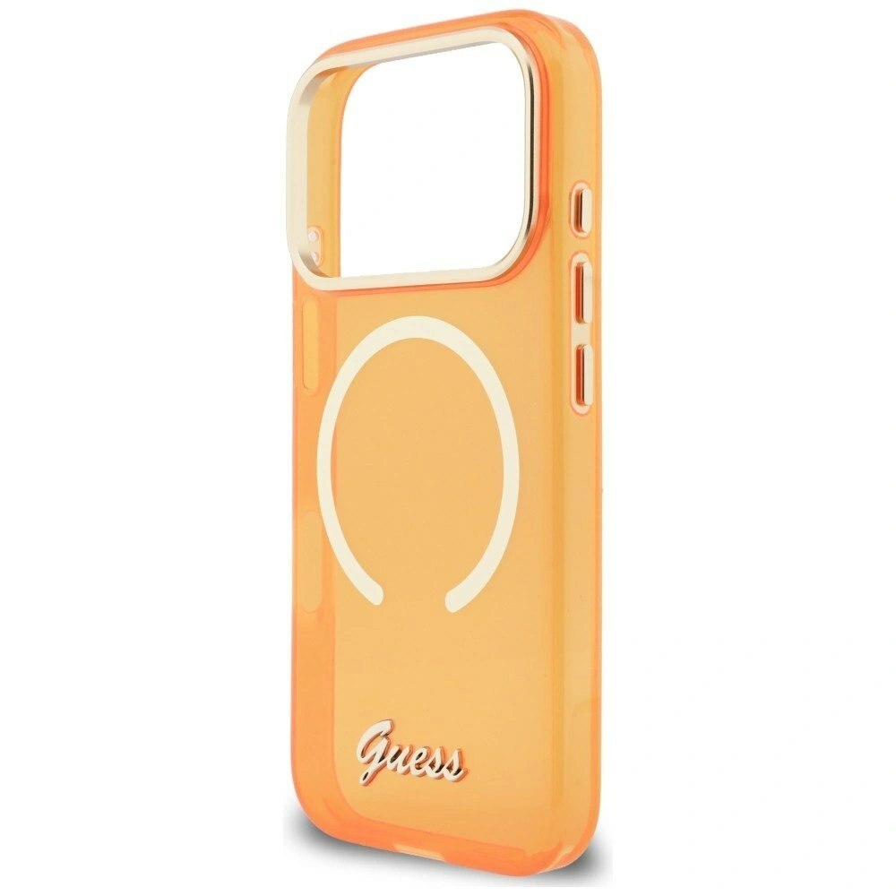Zdjęcie do “Guess IML Script Metal MS pomarańczowy - etui iPhone 17 Pro”.