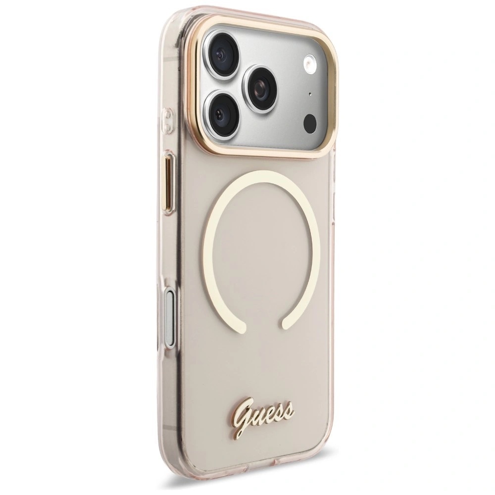Zdjęcie do “Guess IML Script Metal MS różowy - etui iPhone 17 Pro Max”.
