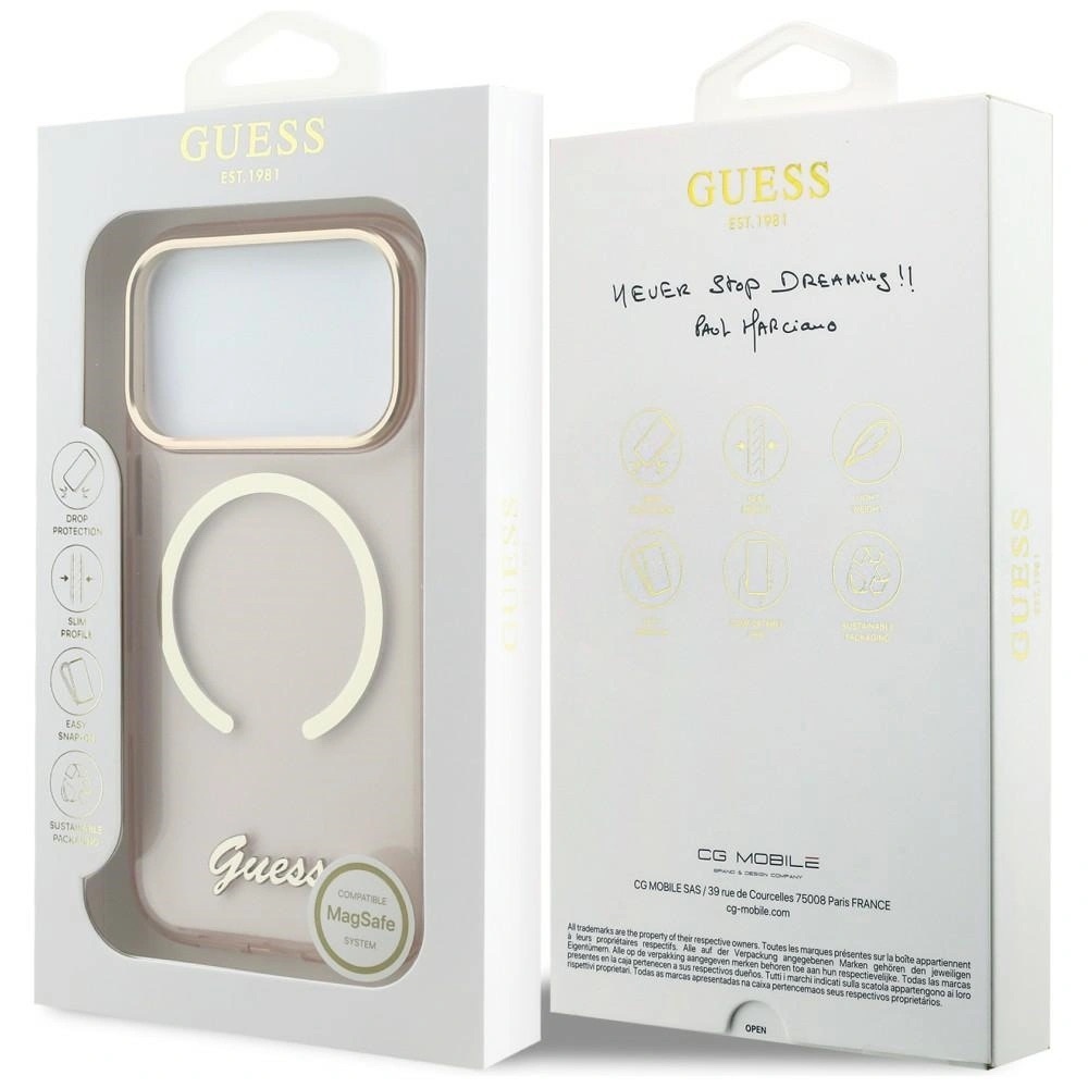 Zdjęcie do “Guess IML Script Metal MS różowy - etui iPhone 17 Pro Max”.