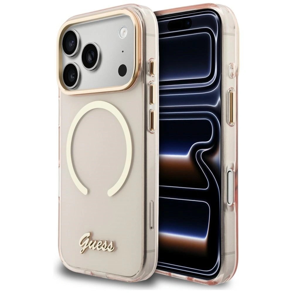 Zdjęcie do “Guess IML Script Metal MS różowy - etui iPhone 17 Pro”.