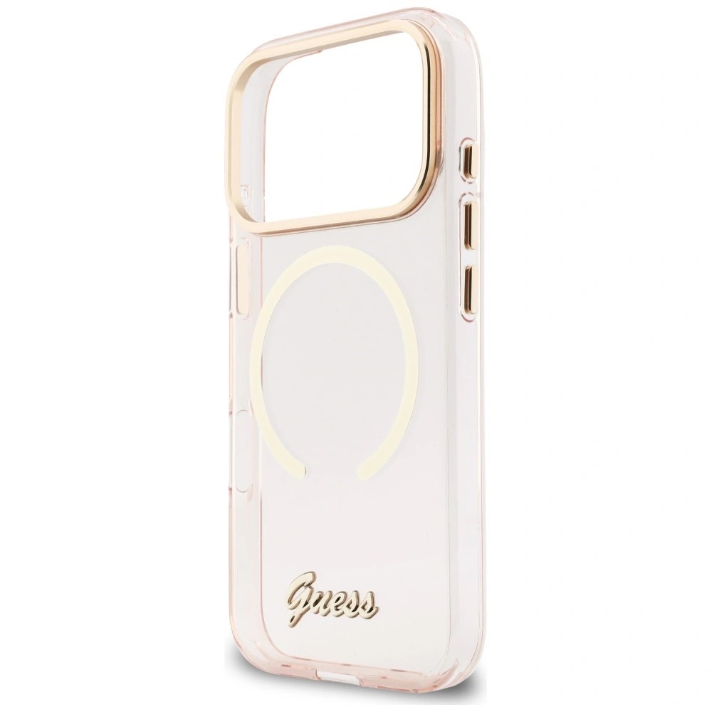 Zdjęcie do “Guess IML Script Metal MS różowy - etui iPhone 17 Pro”.