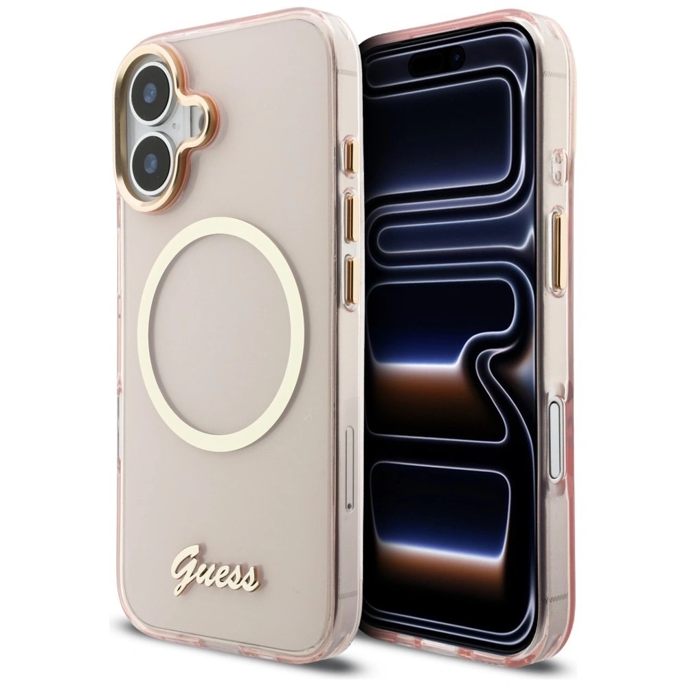 Zdjęcie do “Guess IML Script Metal MS różowy - etui iPhone 17”.