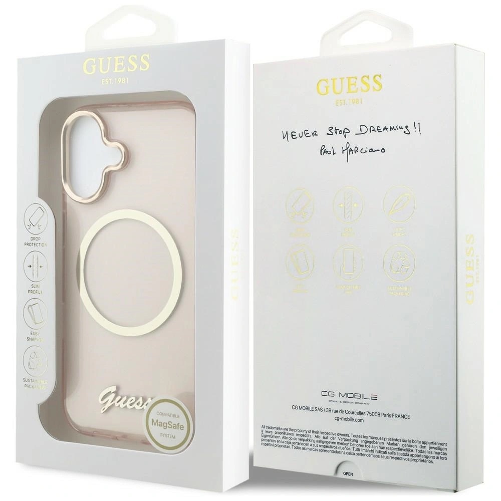 Zdjęcie do “Guess IML Script Metal MS różowy - etui iPhone 17”.