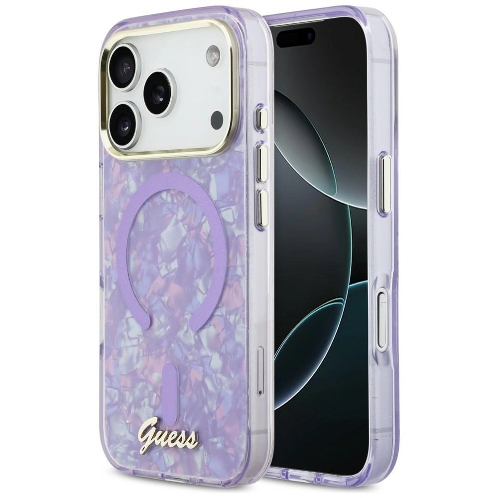 Zdjęcie do “Guess IML Shell Script Metal MS fioletowy - etui iPhone 17 Pro Max”.
