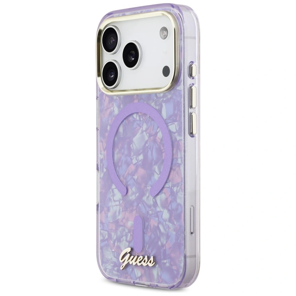Zdjęcie do “Guess IML Shell Script Metal MS fioletowy - etui iPhone 17 Pro Max”.