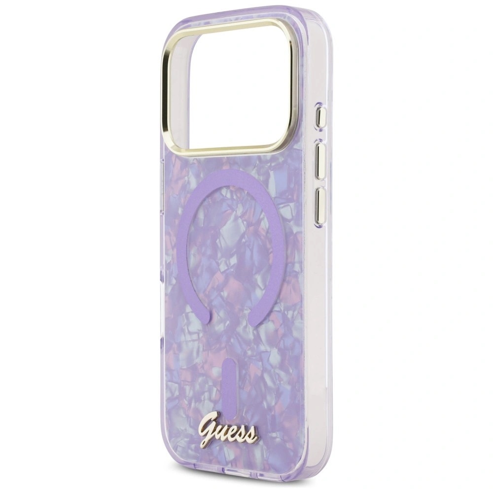 Zdjęcie do “Guess IML Shell Script Metal MS fioletowy - etui iPhone 17 Pro Max”.