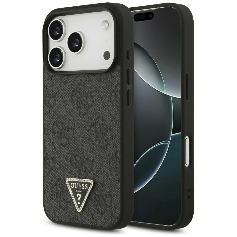 Zdjęcie do “Guess Leather 4G Triangle Strass MS czarny - etui iPhone 17 Pro”.