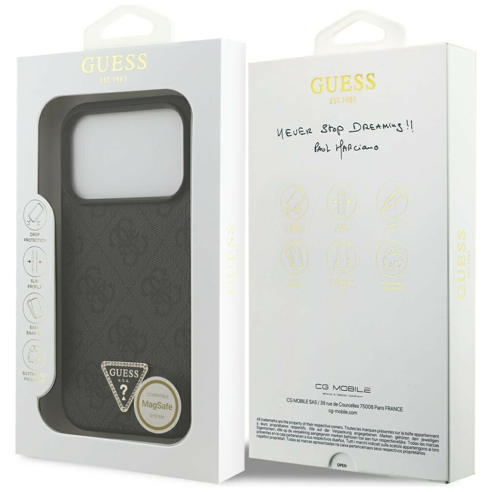 Zdjęcie do “Guess Leather 4G Triangle Strass MS czarny - etui iPhone 17 Pro”.