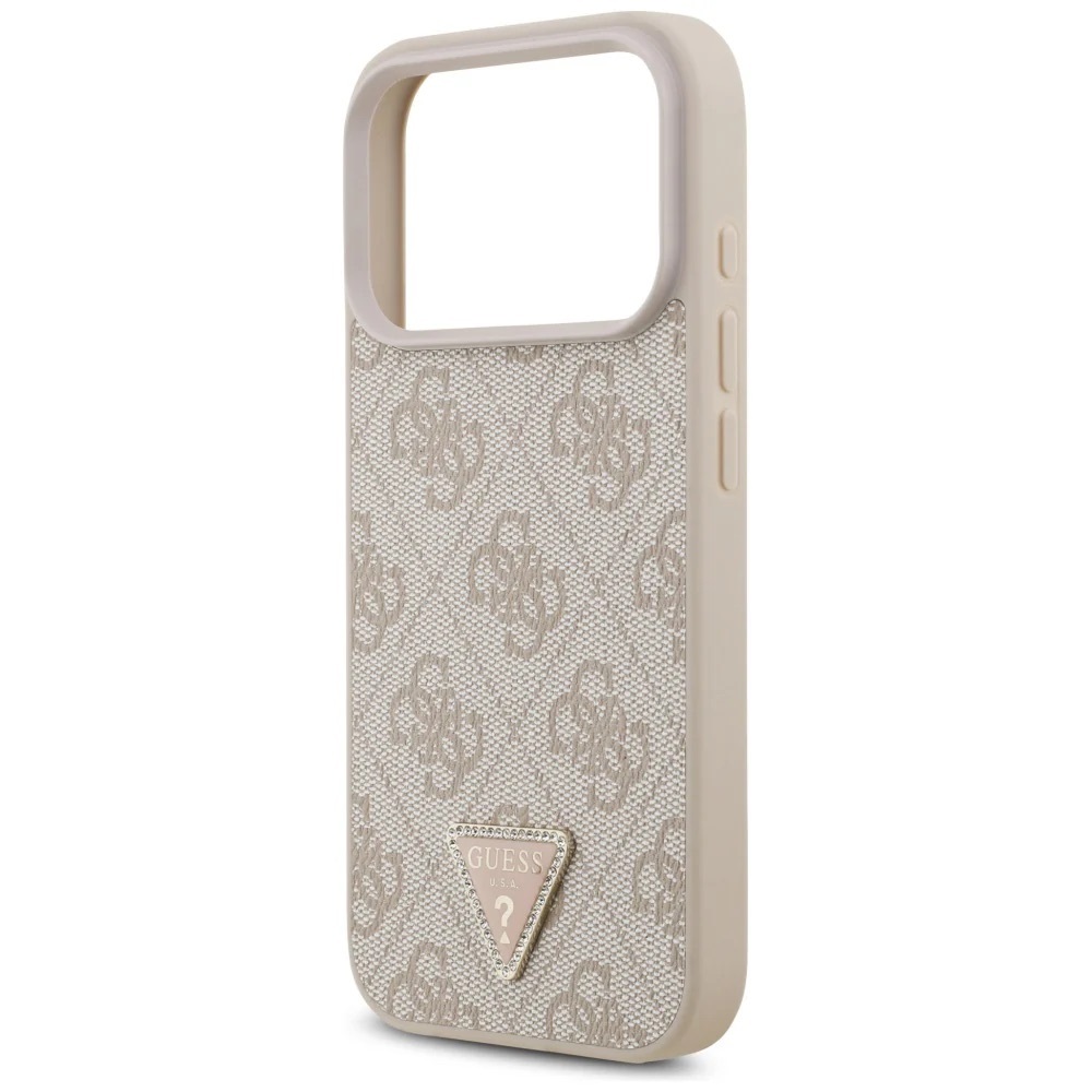 Zdjęcie do “Guess Leather 4G Triangle Strass MS różowy - etui iPhone 17 Pro”.