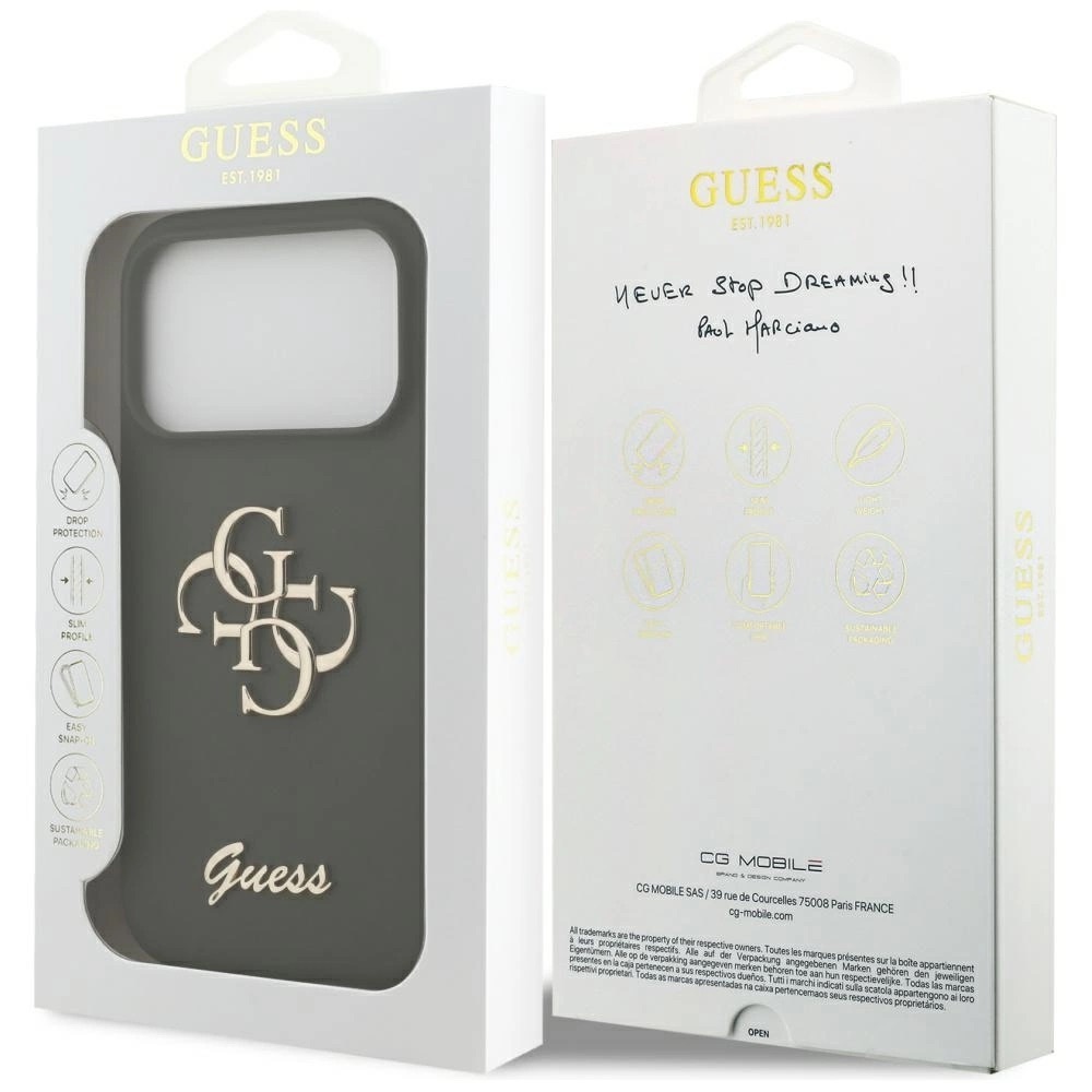 Zdjęcie do “Guess Silicone Big 4G Script khaki - etui iPhone 17 Pro”.