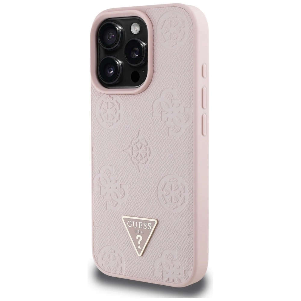 Zdjęcie do “Guess Grained Hot Stamp Peony Triangle Logo MS różowy - etui iPhone 16 Pro”.