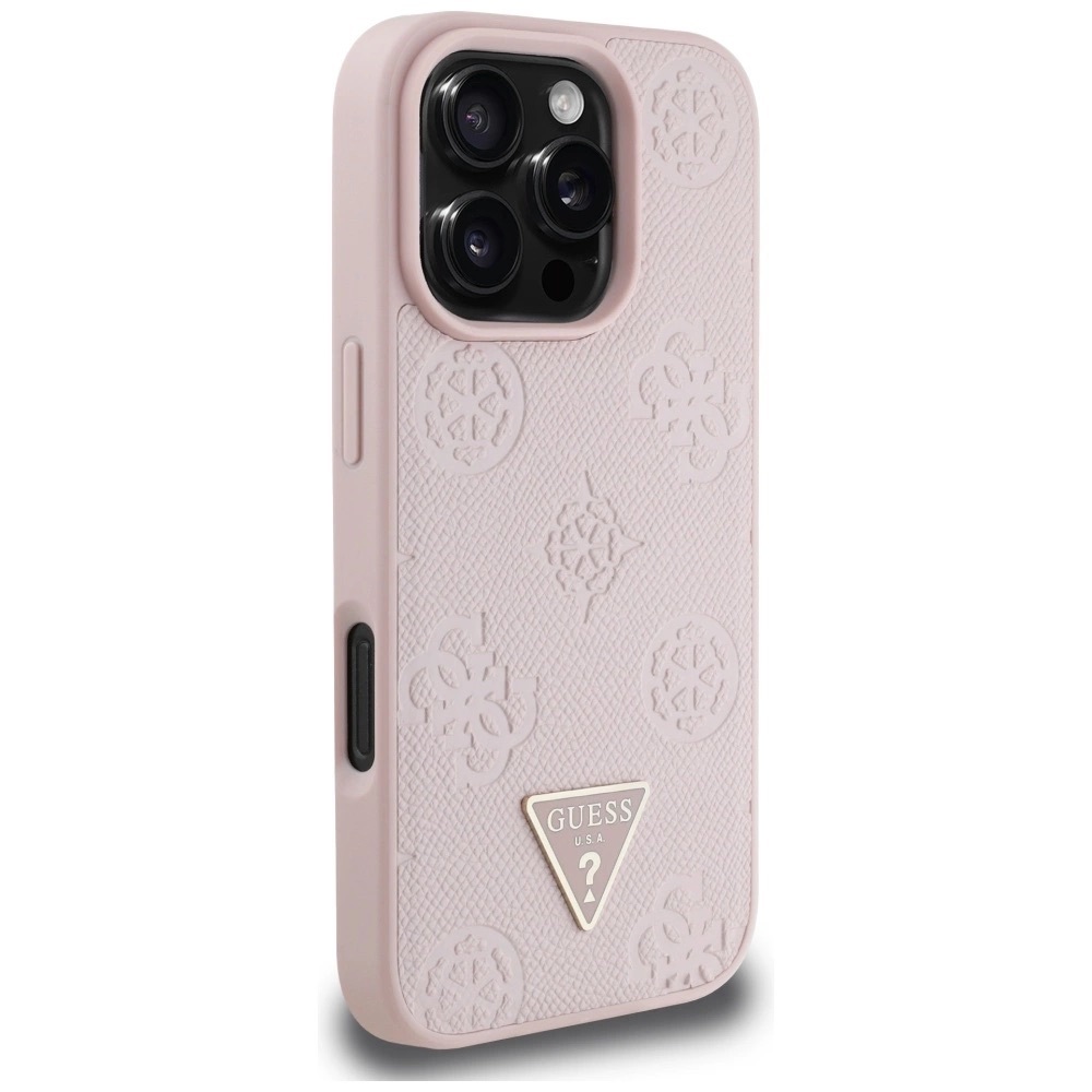 Zdjęcie do “Guess Grained Hot Stamp Peony Triangle Logo MS różowy - etui iPhone 16 Pro”.