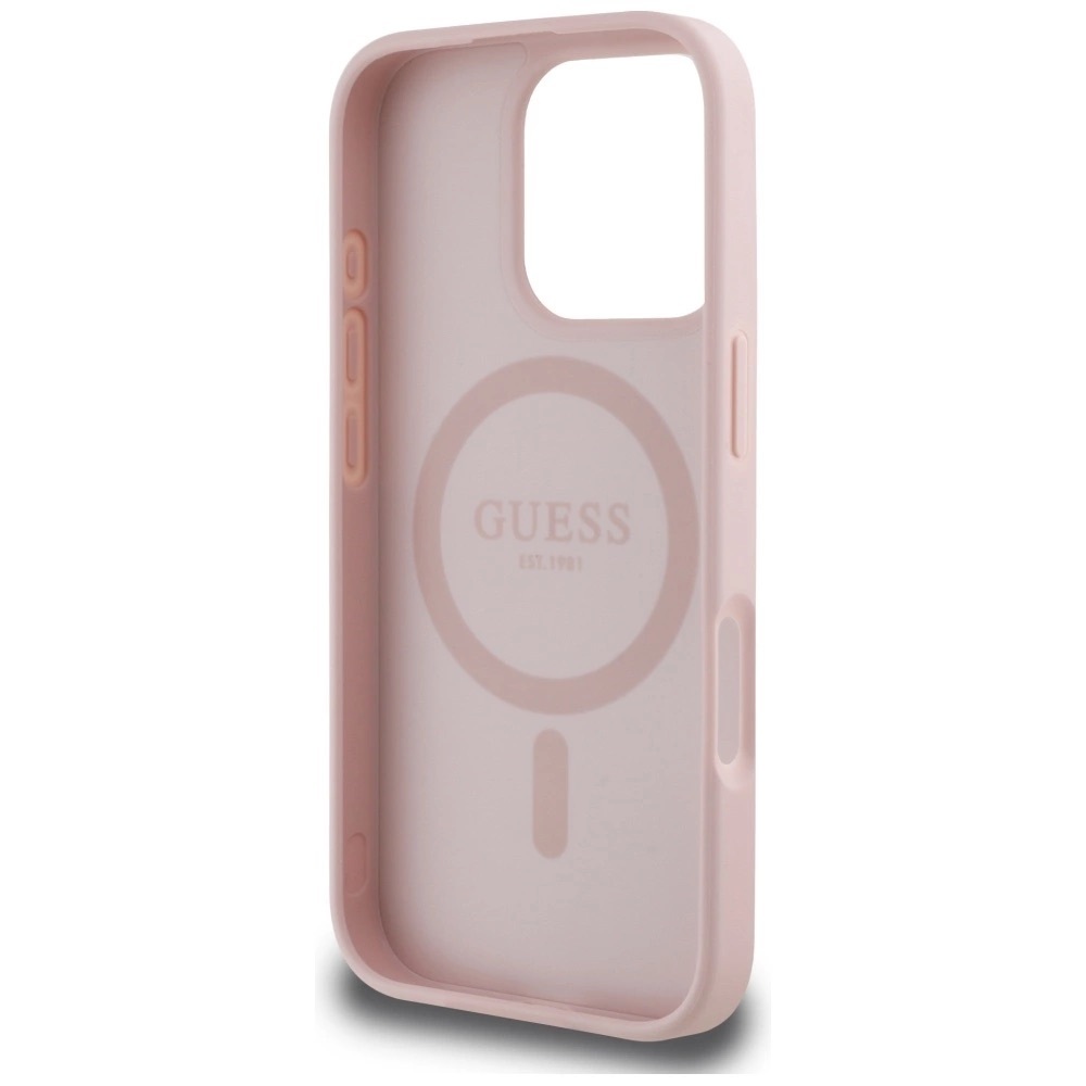Zdjęcie do “Guess Grained Hot Stamp Peony Triangle Logo MS różowy - etui iPhone 16 Pro”.