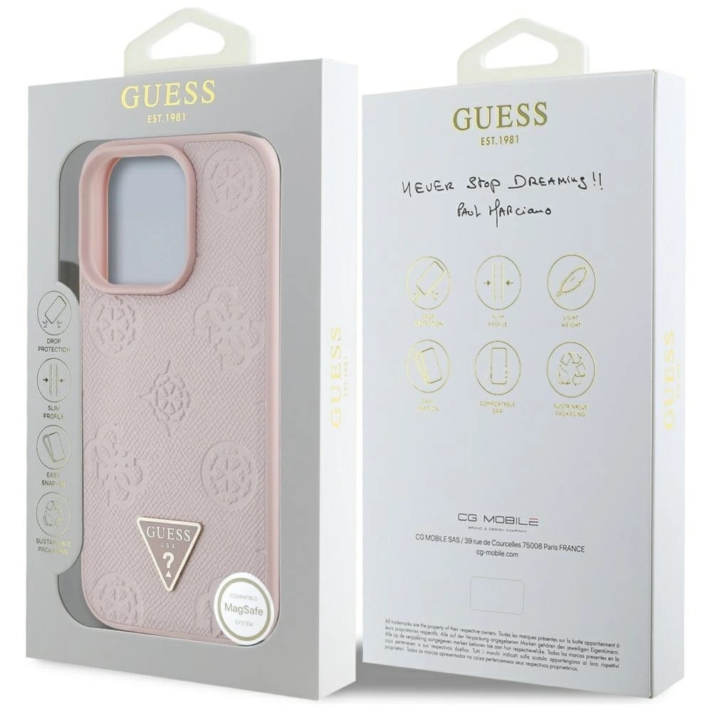 Zdjęcie do “Guess Grained Hot Stamp Peony Triangle Logo MS różowy - etui iPhone 16 Pro”.