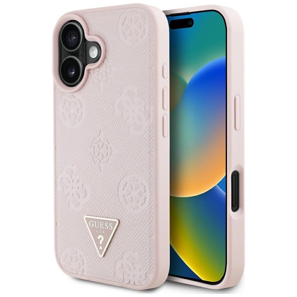 Zdjęcie do “Guess Grained Hot Stamp Peony Triangle Logo MS różowy - etui iPhone 16”.