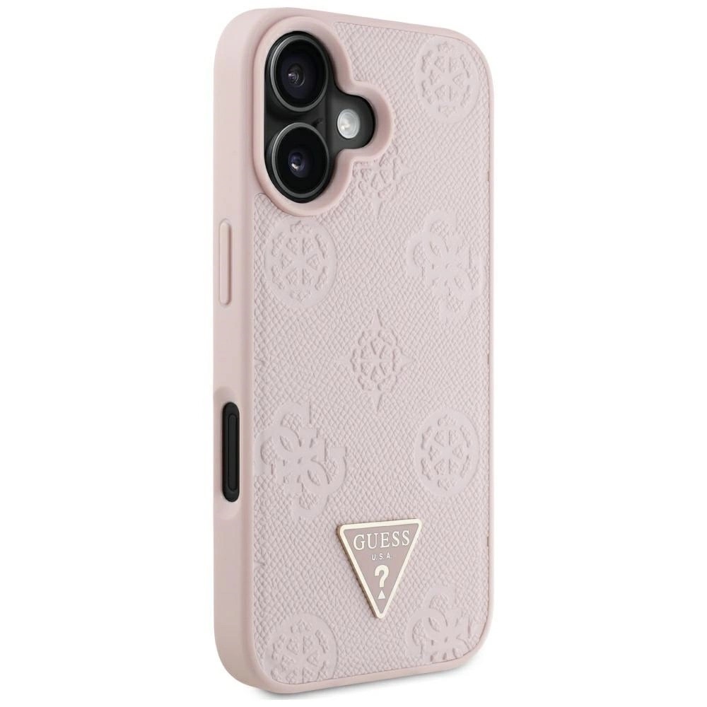 Zdjęcie do “Guess Grained Hot Stamp Peony Triangle Logo MS różowy - etui iPhone 16”.