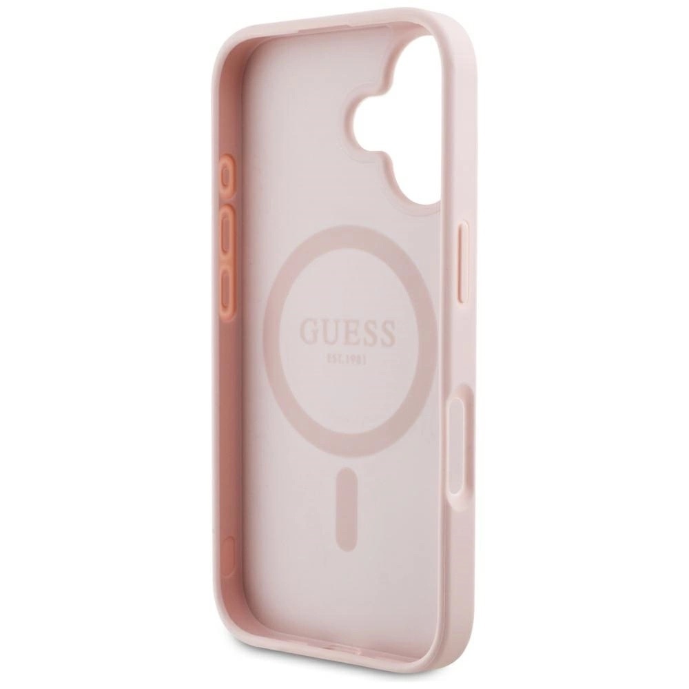 Zdjęcie do “Guess Grained Hot Stamp Peony Triangle Logo MS różowy - etui iPhone 16”.