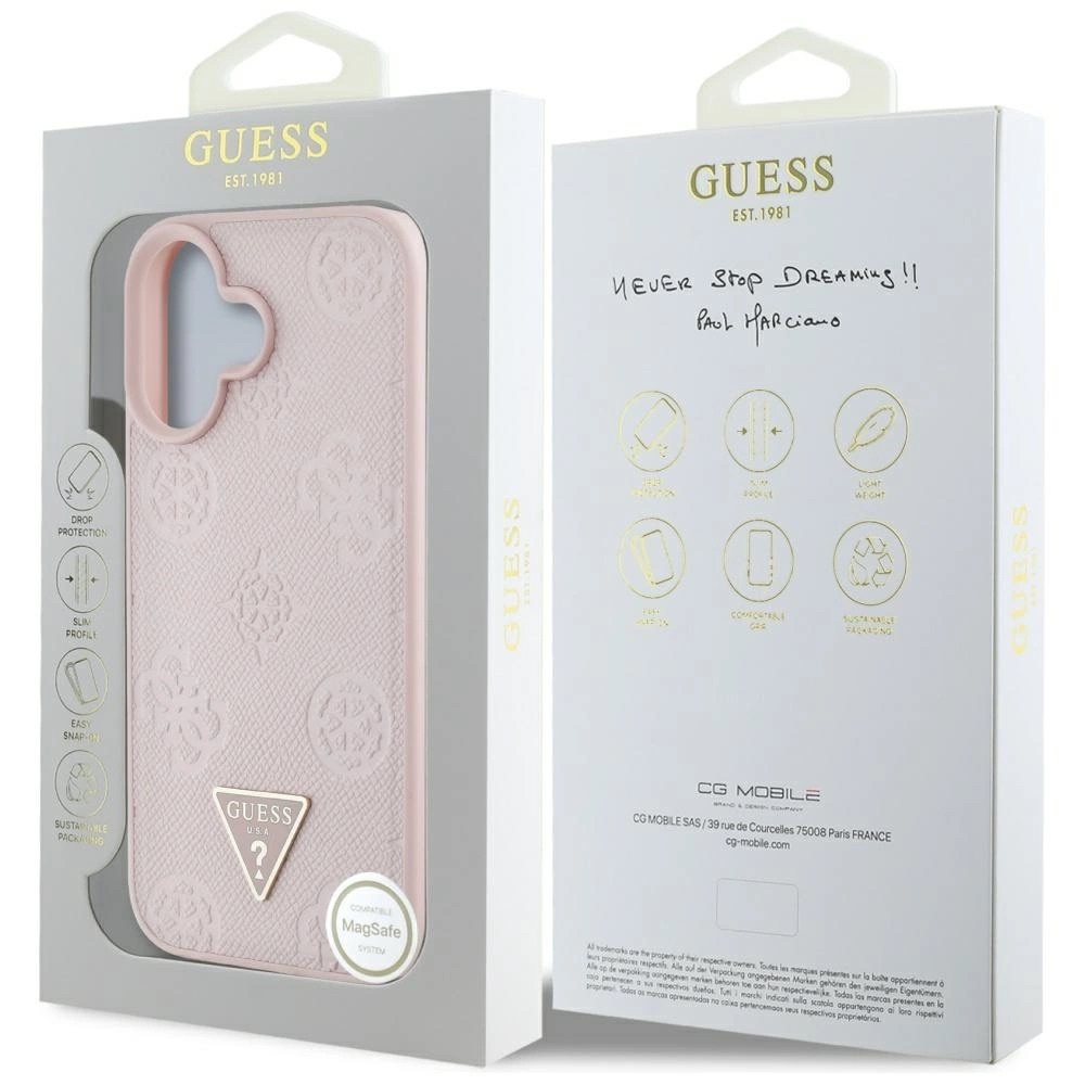 Zdjęcie do “Guess Grained Hot Stamp Peony Triangle Logo MS różowy - etui iPhone 16”.