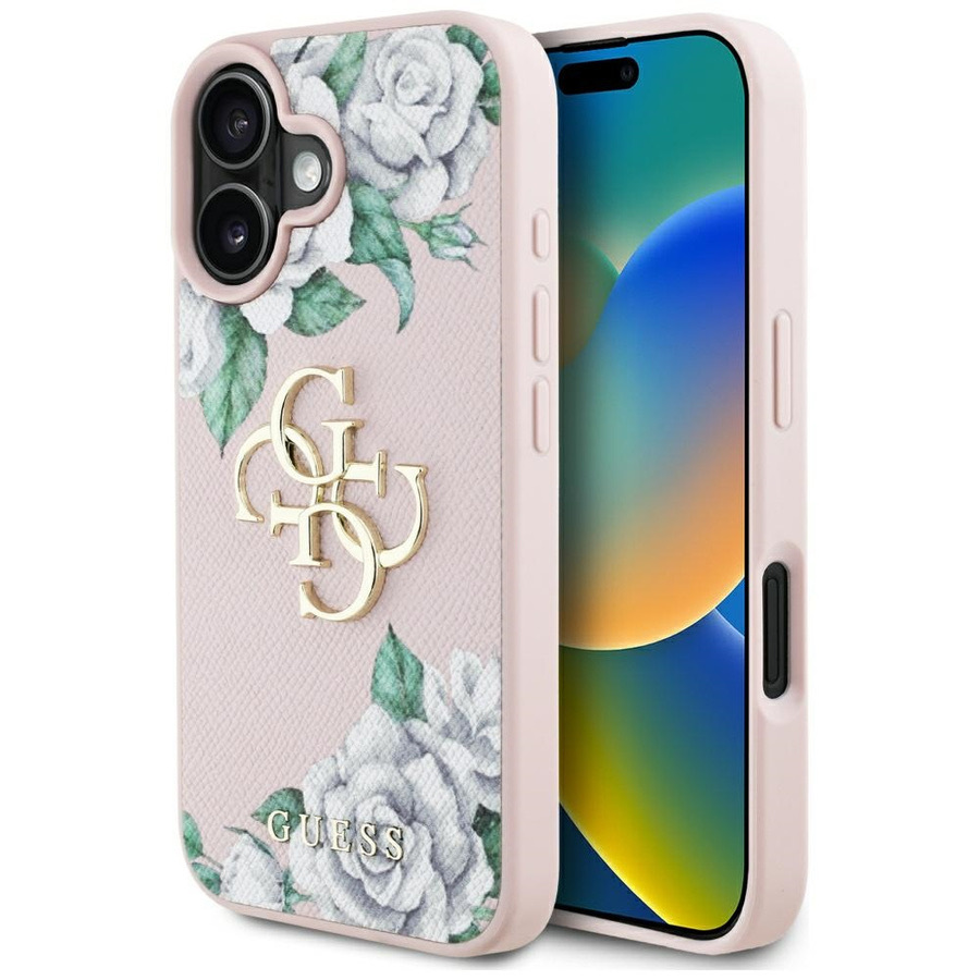 Zdjęcie do “Guess Grained Roses Big 4G logo różowy - etui iPhone 16”.