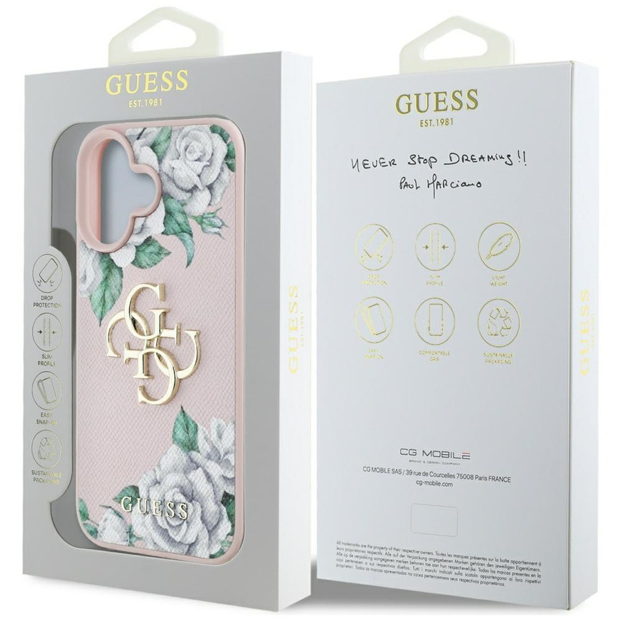 Zdjęcie do “Guess Grained Roses Big 4G logo różowy - etui iPhone 16”.