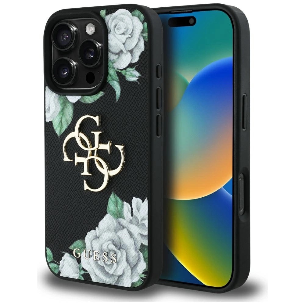 Zdjęcie do “Guess Grained Roses Big 4G logo czarny - etui iPhone 16 Pro Max”.
