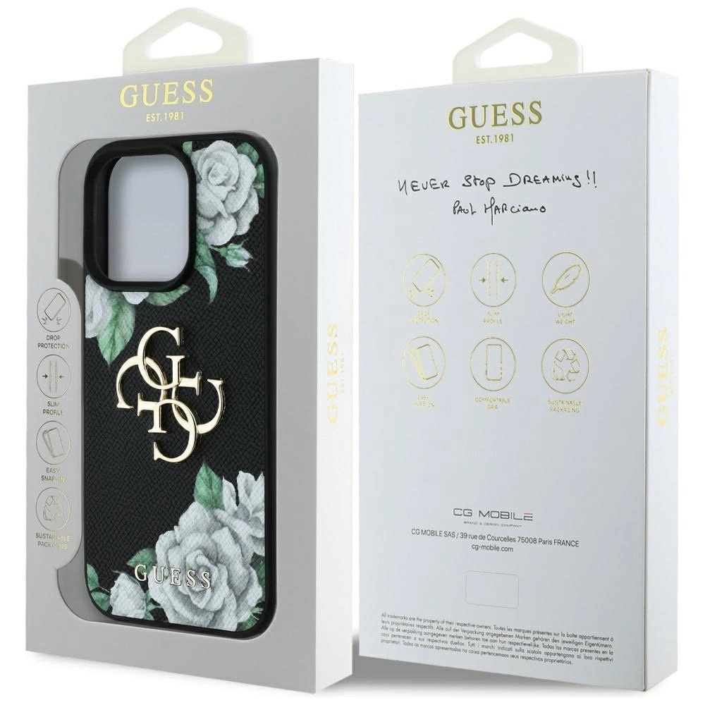 Zdjęcie do “Guess Grained Roses Big 4G logo czarny - etui iPhone 16 Pro Max”.
