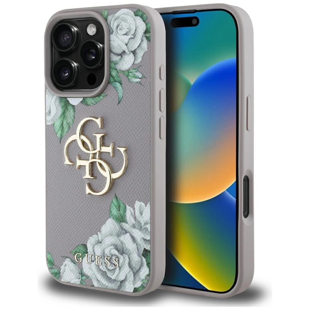 Zdjęcie do “Guess Grained Roses Big 4G logo fioletowy - etui iPhone 16 Pro”.