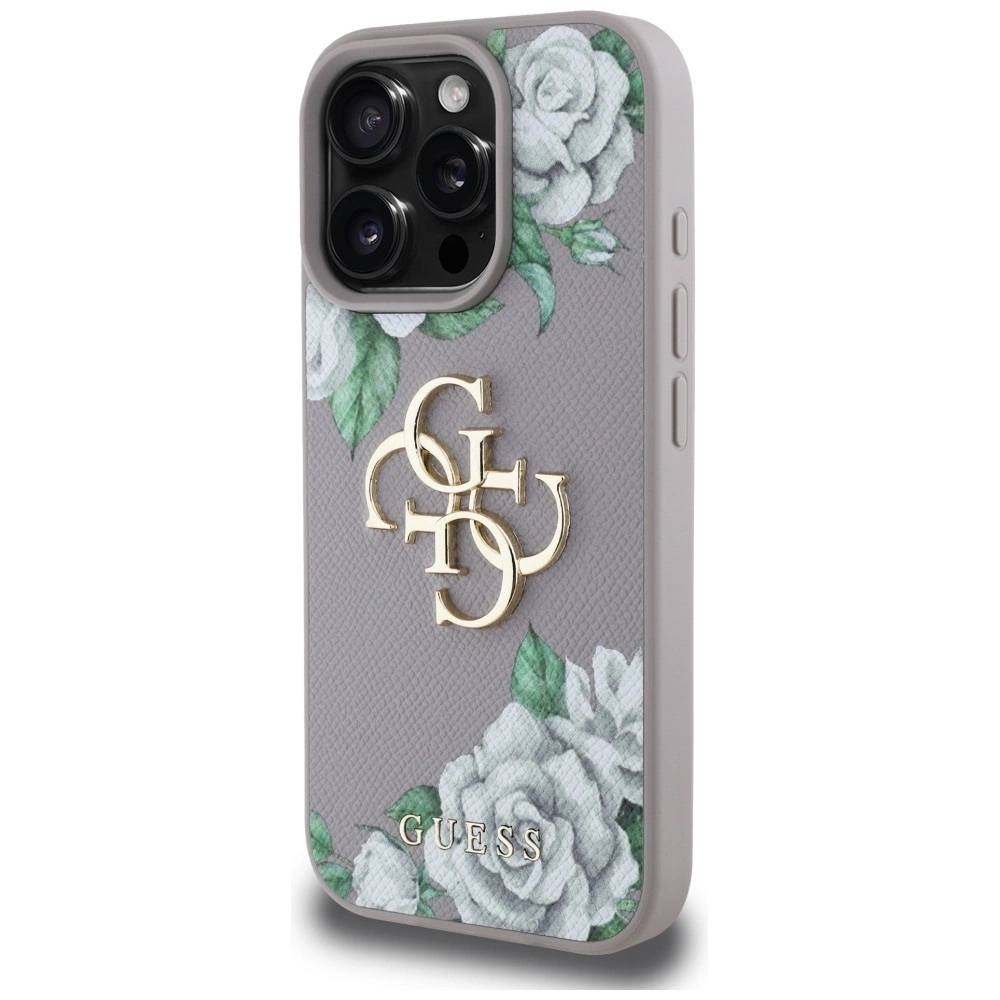 Zdjęcie do “Guess Grained Roses Big 4G logo fioletowy - etui iPhone 16 Pro”.
