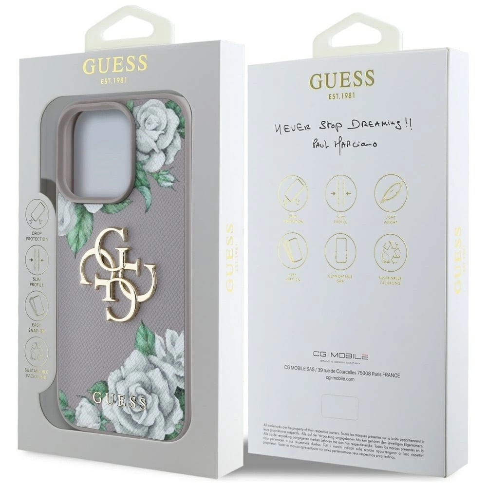 Zdjęcie do “Guess Grained Roses Big 4G logo fioletowy - etui iPhone 16 Pro”.
