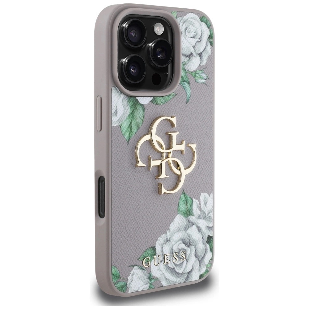 Zdjęcie do “Guess Grained Roses Big 4G logo fioletowy - etui iPhone 16 Pro Max”.