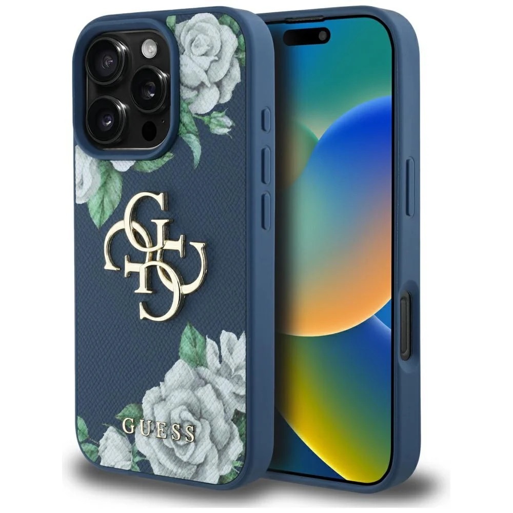 Zdjęcie do “Guess Grained Roses Big 4G logo niebieski - etui iPhone 16 Pro Max”.
