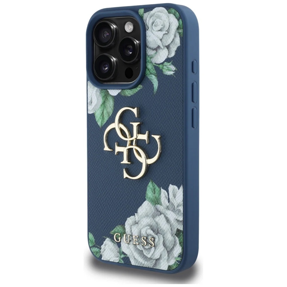 Zdjęcie do “Guess Grained Roses Big 4G logo niebieski - etui iPhone 16 Pro Max”.