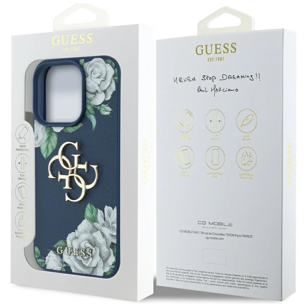 Zdjęcie do “Guess Grained Roses Big 4G logo niebieski - etui iPhone 16 Pro Max”.